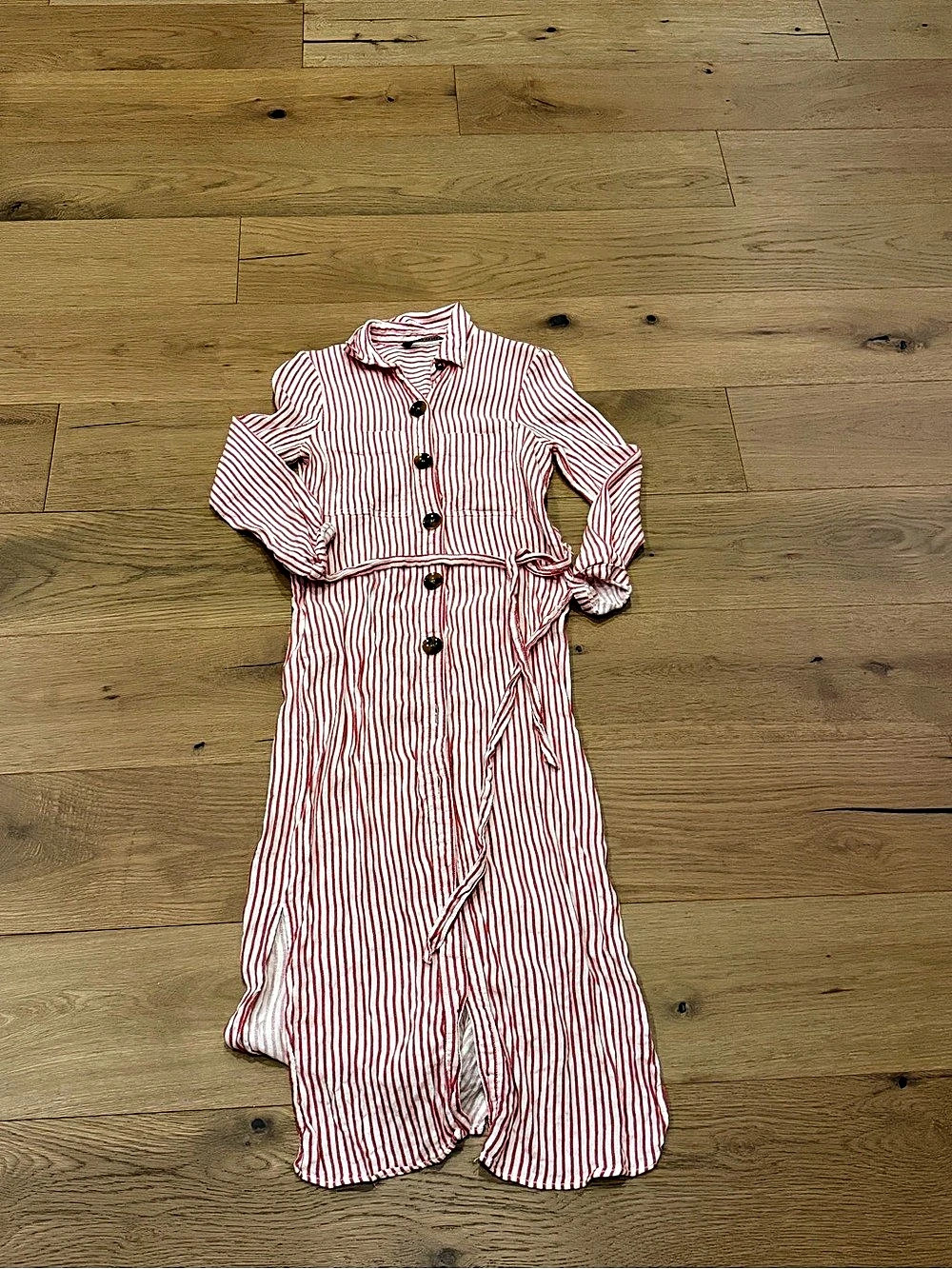 Zara Woman Striped Shirt Dress in Red & White Size XS
